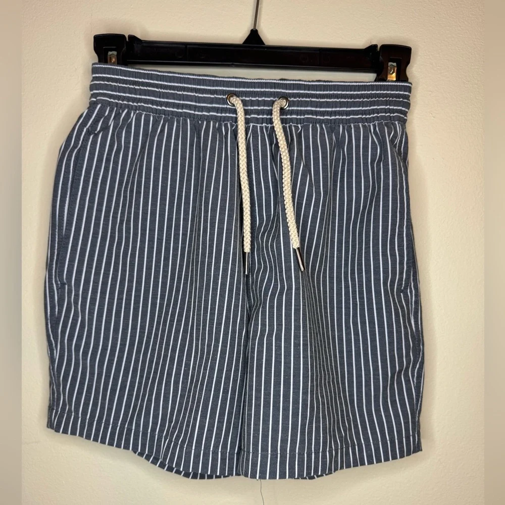 Fair‎ Harbor Blue White Stripe Swim Shorts Elastic Waist Drawstring Kids M